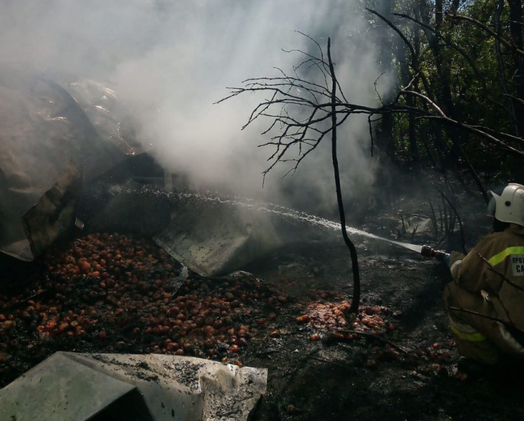 Есть погибший: в Самарской области перевернулся и загорелся грузовик с овощами
