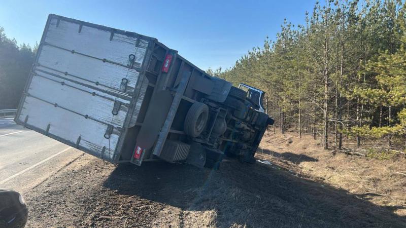В Самарской области 29 марта на трассе опрокинулся грузовик