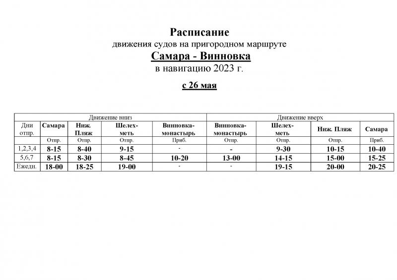 С 26 мая изменится расписание на переправе Самара - Винновка 