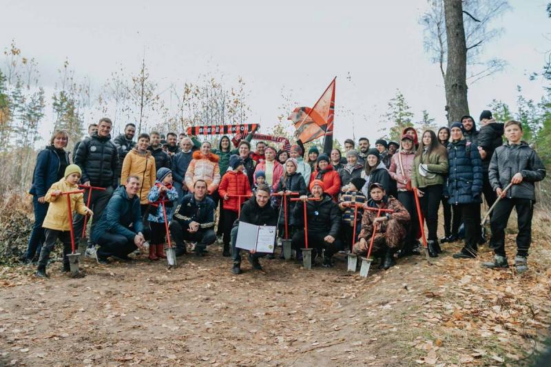 Представители футбольного "Акрона" посадили деревья в лесу Комсомольского района Тольятти 
