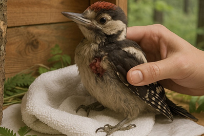 Выпустили на волю: в Самарской области спасли раненого птенца дятла