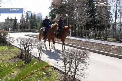 Конная полиция в Самаре вышла на борьбу с нарушителями режима самоизоляции
