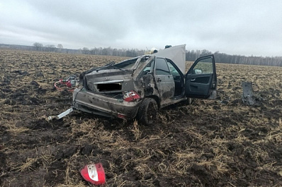 В Самарской области на трассе "Приора" вылетела в кювет и перевернулась