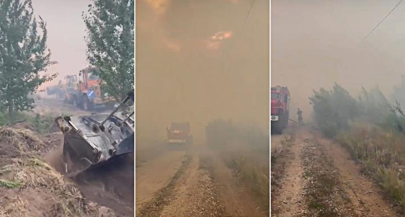 300 человек и авиация: Николай Ренц показал кадры с места пожара в лесу в Тольятти