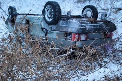 В Самарской области на трассе легковушка вылетела в кусты и перевернулась
