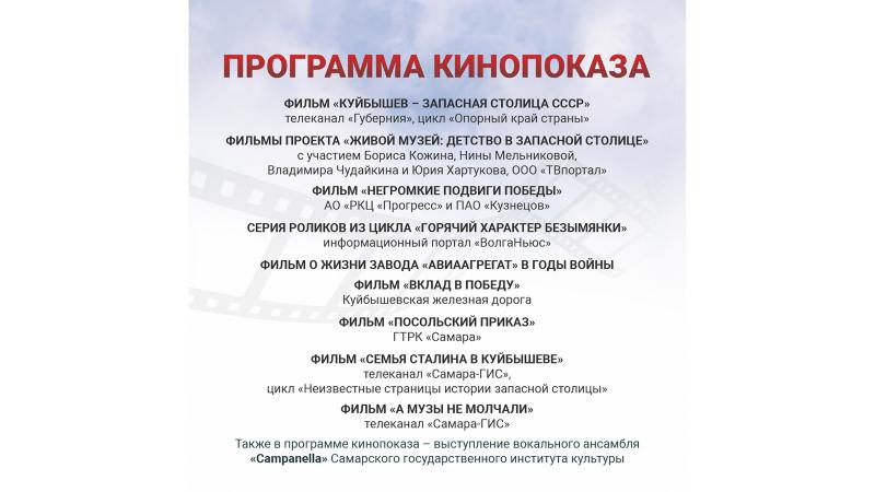 В Самаре 15 сентября бесплатно покажут документальные фильмы о запасной столице