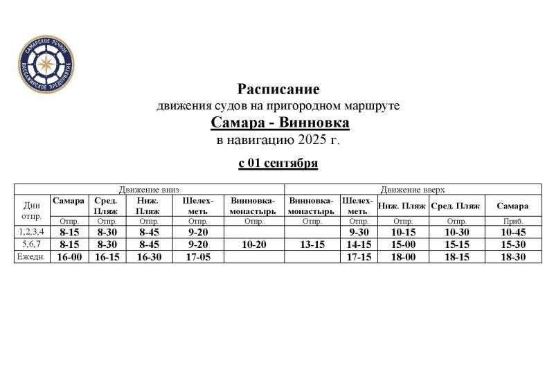 В Самарской области с 1 сентября изменится расписание речных перевозок