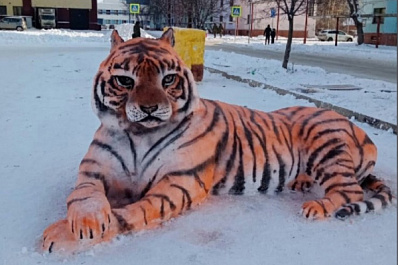 На новогодних праздниках в военном городке под Самарой появился снежный тигр