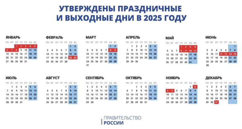 Опубликован официальный календарь праздничных и выходных дней на 2025 год