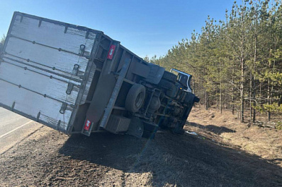 В Самарской области 29 марта на трассе опрокинулся грузовик