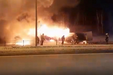 В Самарской области после ДТП грузовик сгорел дотла 
