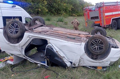 На трассе в Самарской области в кювет перевернулась легковушка