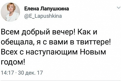 Елена Лапушкина теперь доступна в «Твиттере»