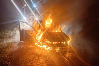 В Самарской области ночью на трассе на ходу загорелась "Приора"