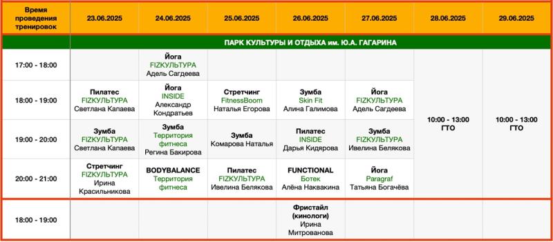 "Самара в движении": стало известно расписание бесплатных тренировок с 23 по 29 июня
