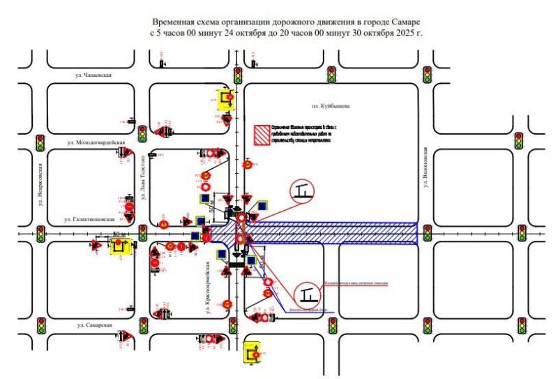 В Самаре на пересечении улиц Галактионовской и Красноармейской временно ограничат движение транспорта