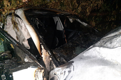 В Сергиевском районе Skoda Kodiaq наехала на препятствие и загорелась