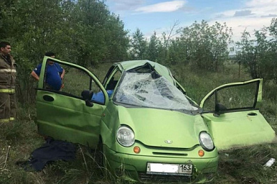 Под Самарой неопытный водитель улетел на "Матизе" в кювет