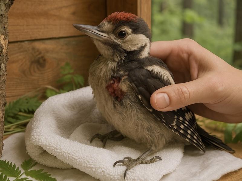 Выпустили на волю: в Самарской области спасли раненого птенца дятла