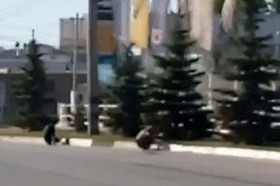 Рабочие-невидимки красят бордюры в Самаре