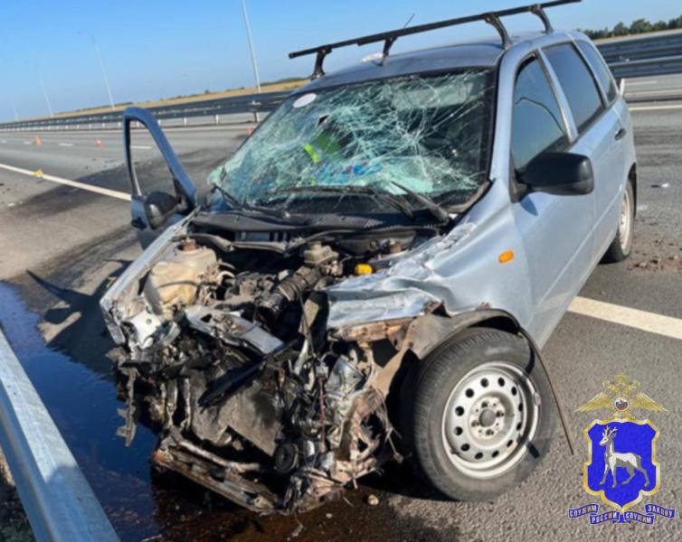 В Самарской области LADA Kalina на автомагистрали врезалась в "отбойник"