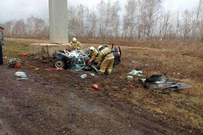 В Самарской области Приора разбилась о стелу Клявлинского района, 2 человека погибли