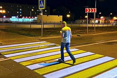 В Самаре на Московском шоссе поставили два проекционных пешеходных перехода в августе 2021 года