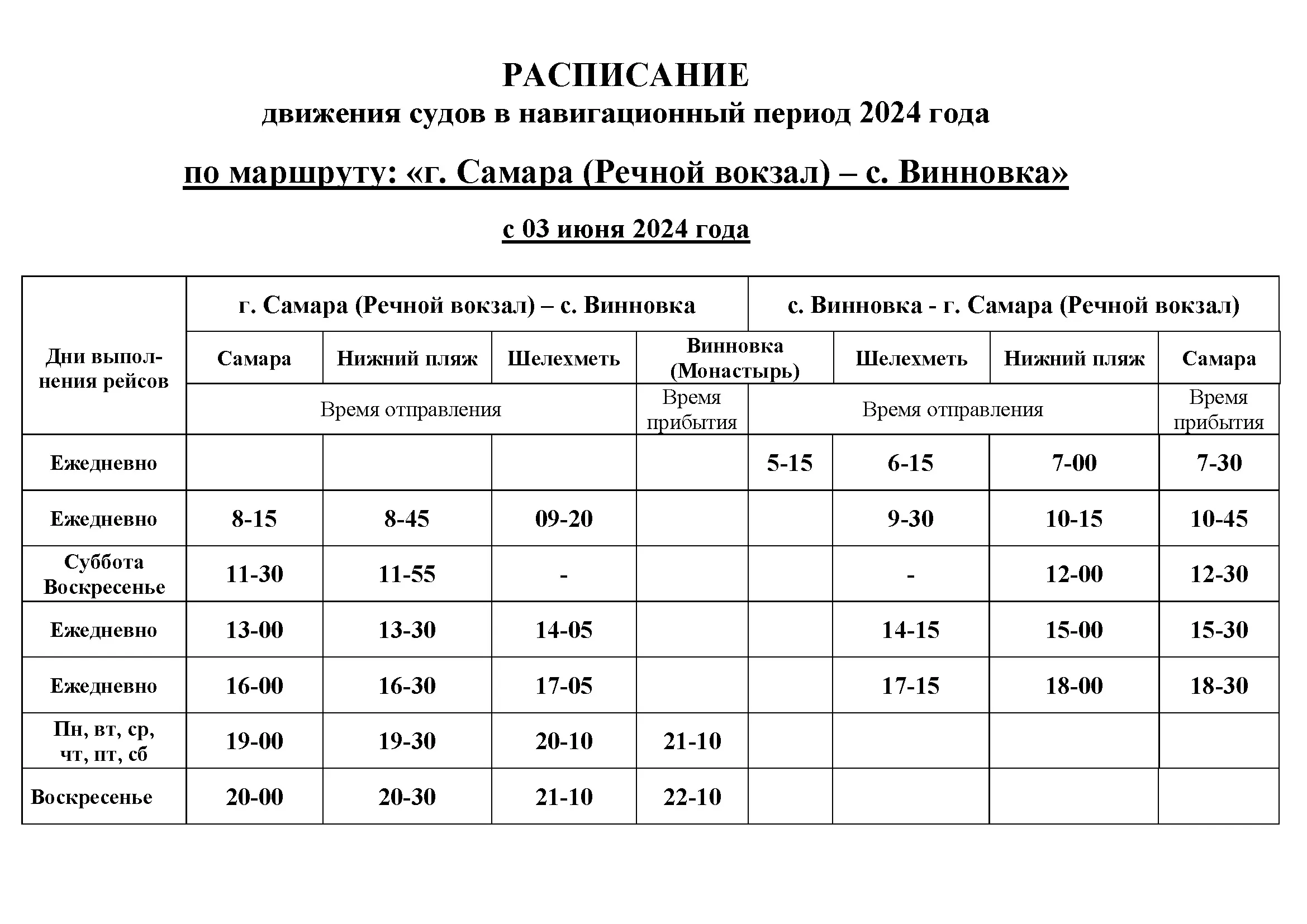 С 3 июня изменится график движения судов до сел Рождествено и Винновка |  СОВА - главные новости Самары